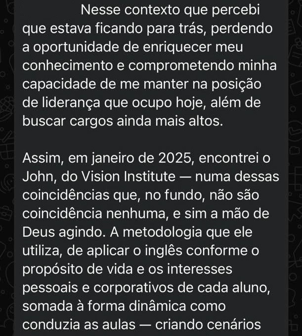 Depoimento de aluno Vision Institute